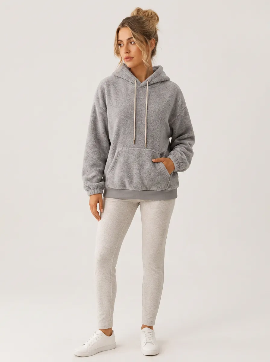 Women's Casual Cozy Grey Fleece Pullover Hoodie