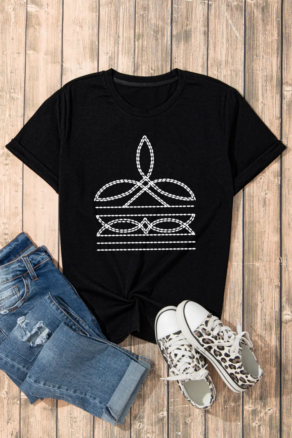 Black Western Pattern Print Slim