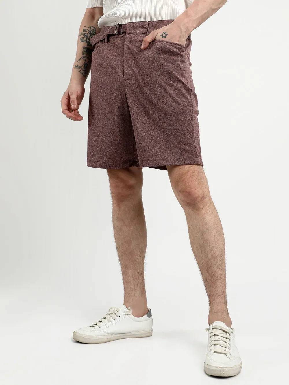 Brown Casual Style Mid Rise Shorts