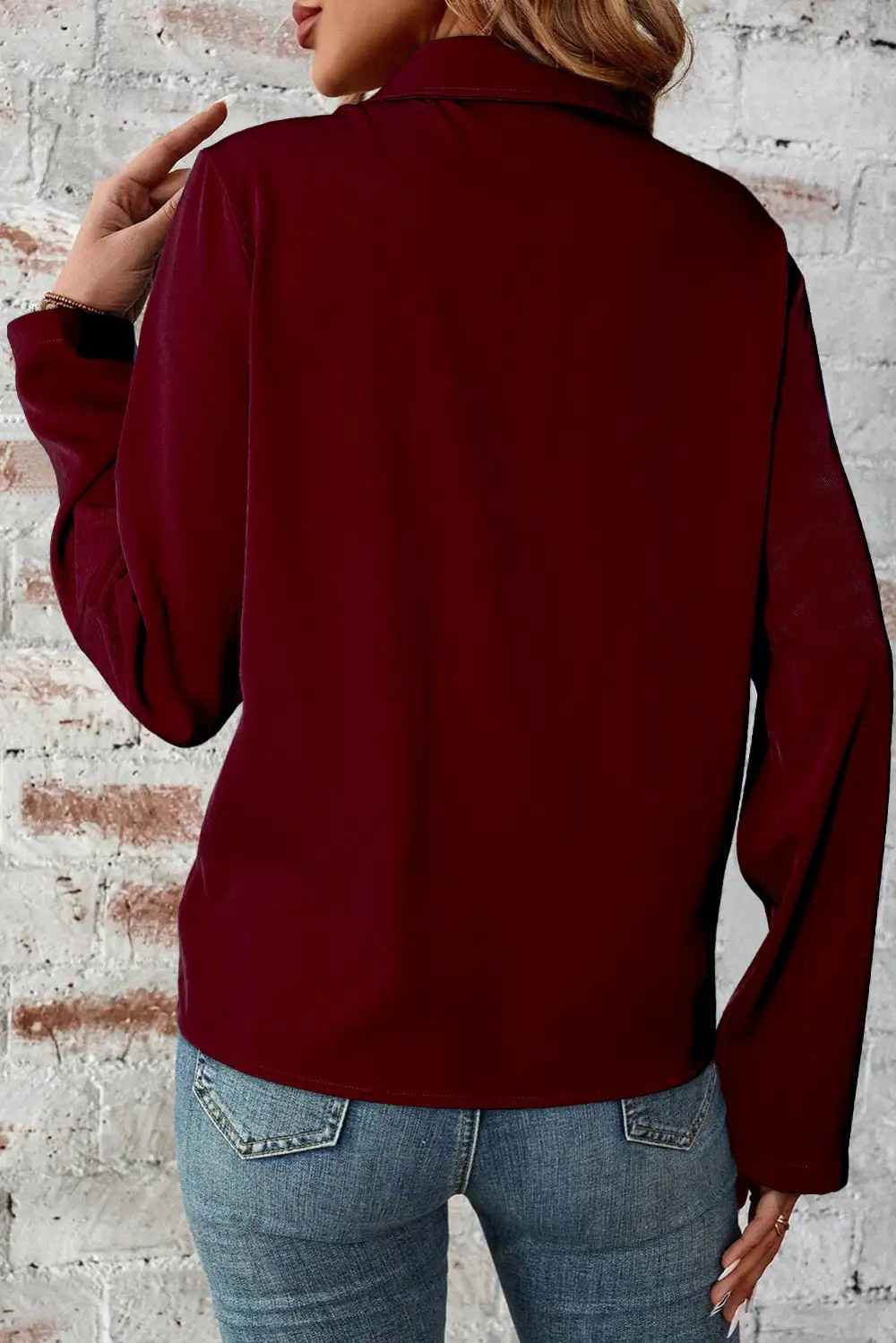 Dahlia Collar Tab Sleeve Zip-Up Flap Detail Jacket