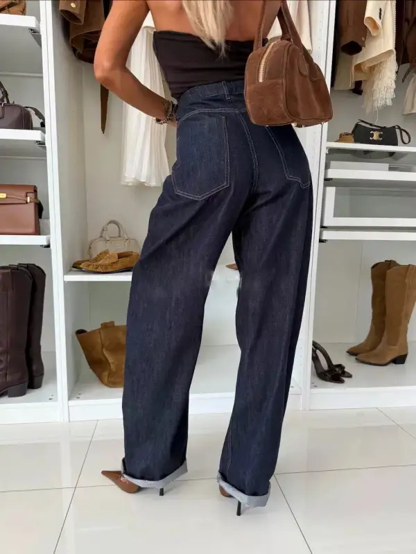 High Waist Wide Leg Washed Denim Jeans
