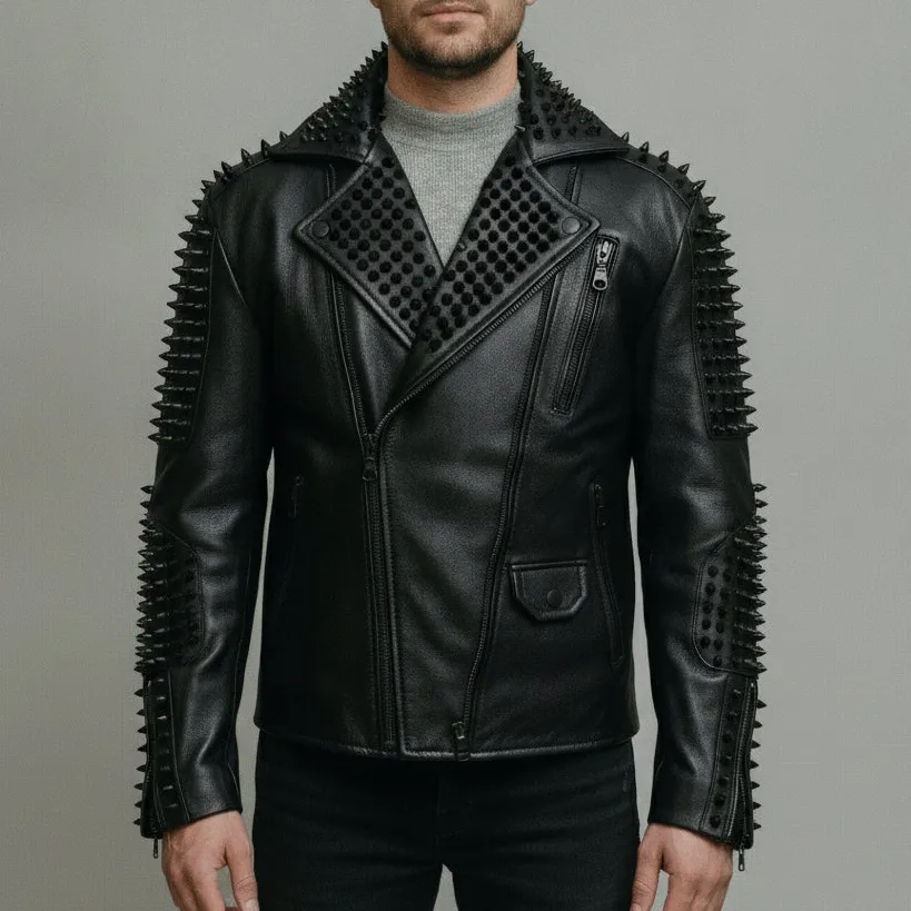 Rugged Leather Biker Studded Jacket
