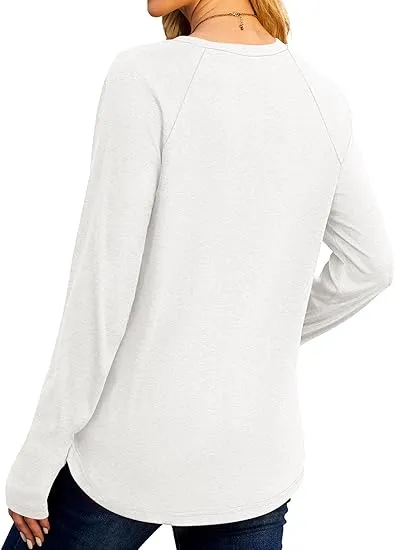 Womens Tunic Tops to Wear with Leggings Long Sleeve Thumb Hole Shirts Crew Neck Curved Hem