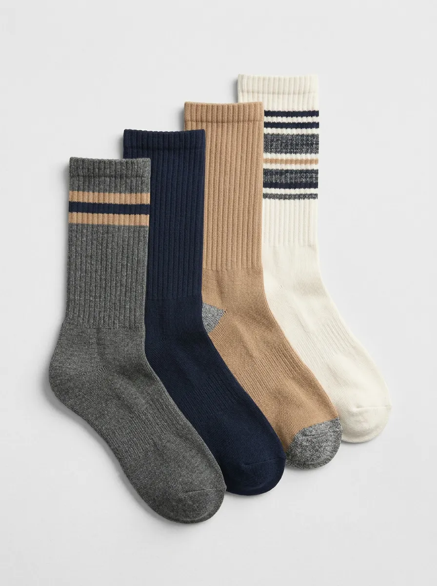 Weekend Striped Crew Casual Daily Wear Men's Four Pair Socks