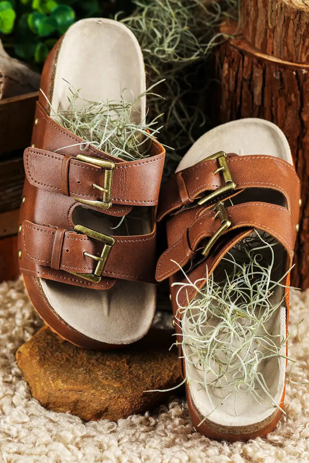 Studded Double Buckle Platform Sandals