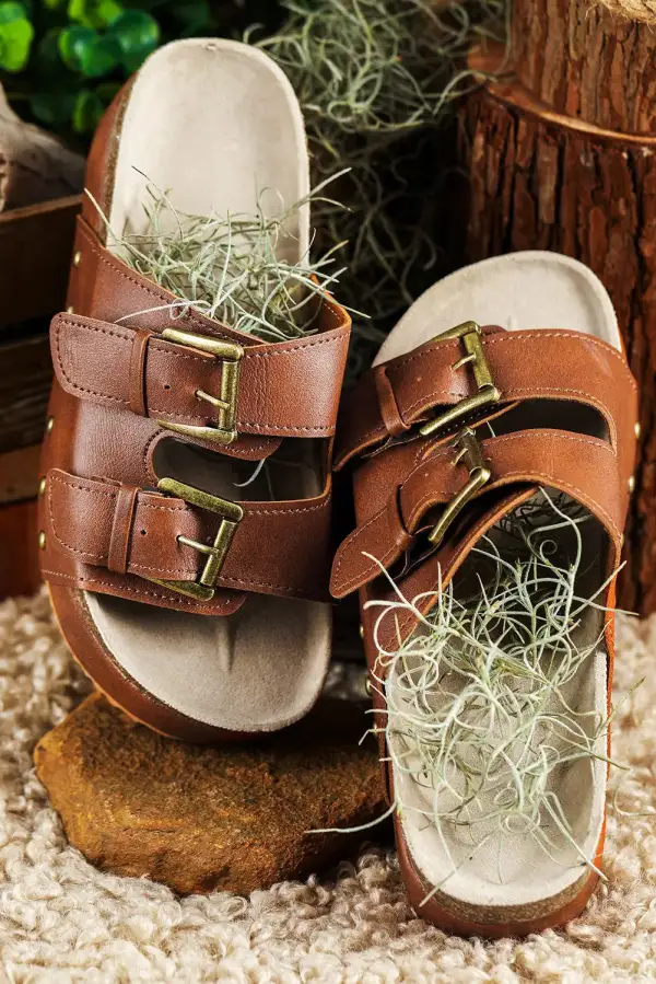 Studded Double Buckle Platform Sandals