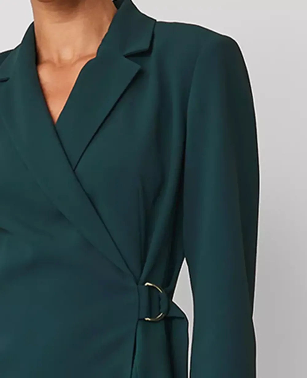 Notched Lapel Belted Sheath Dress