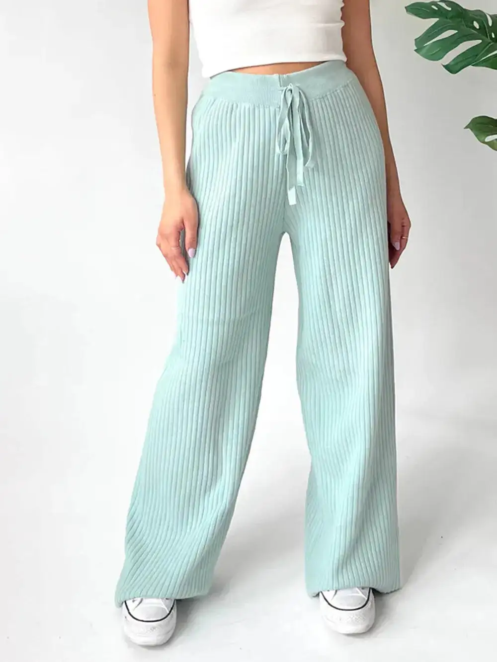 Wide Leg Ribbed Pants