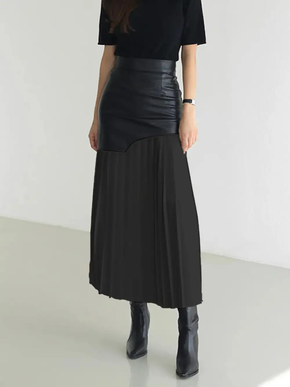 Softened Pleated Patchwork Skirt