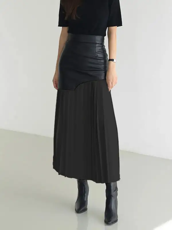 Softened Pleated Patchwork Skirt