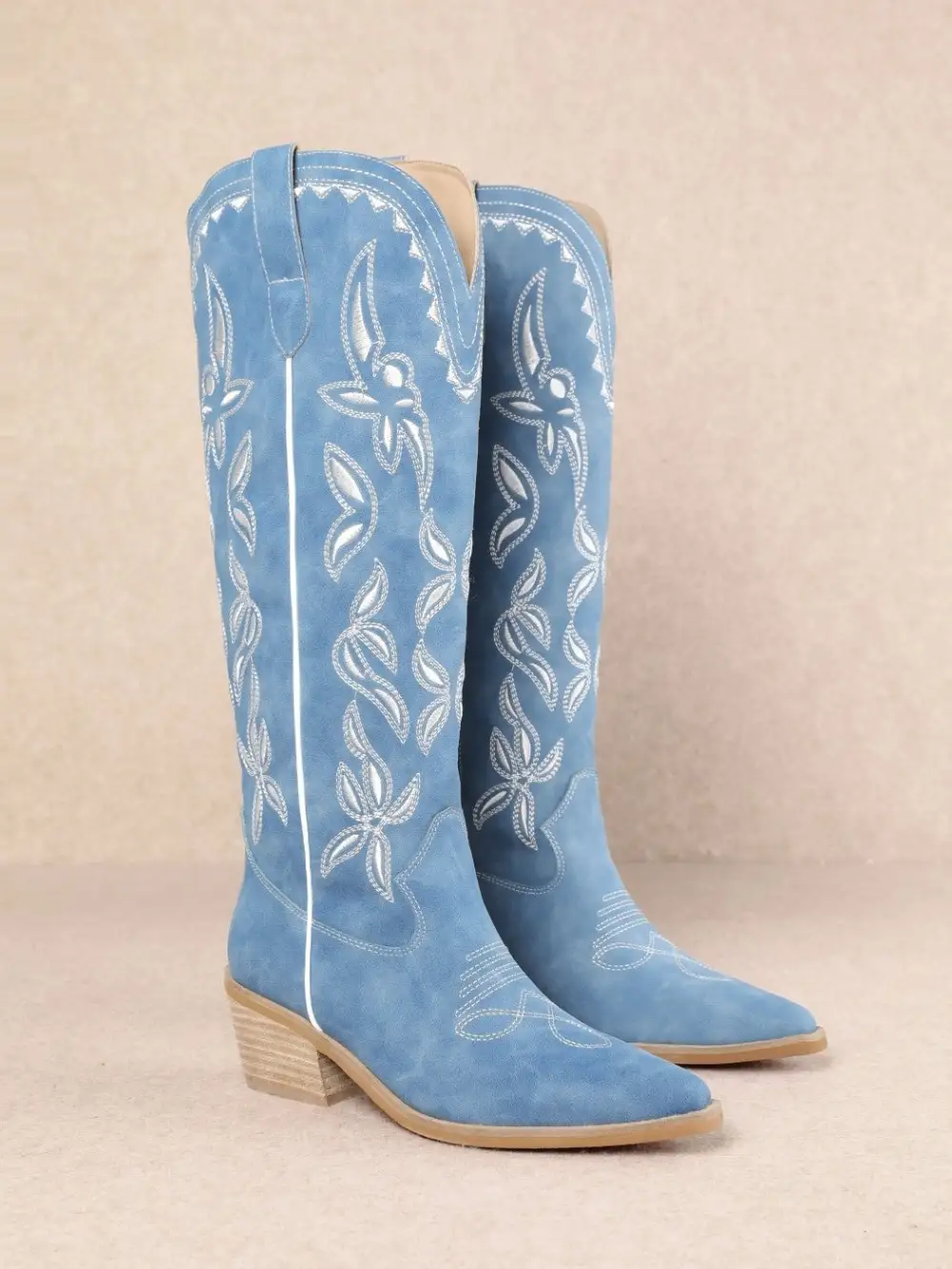 Faux-Suede Suede Western Knee-High Boots