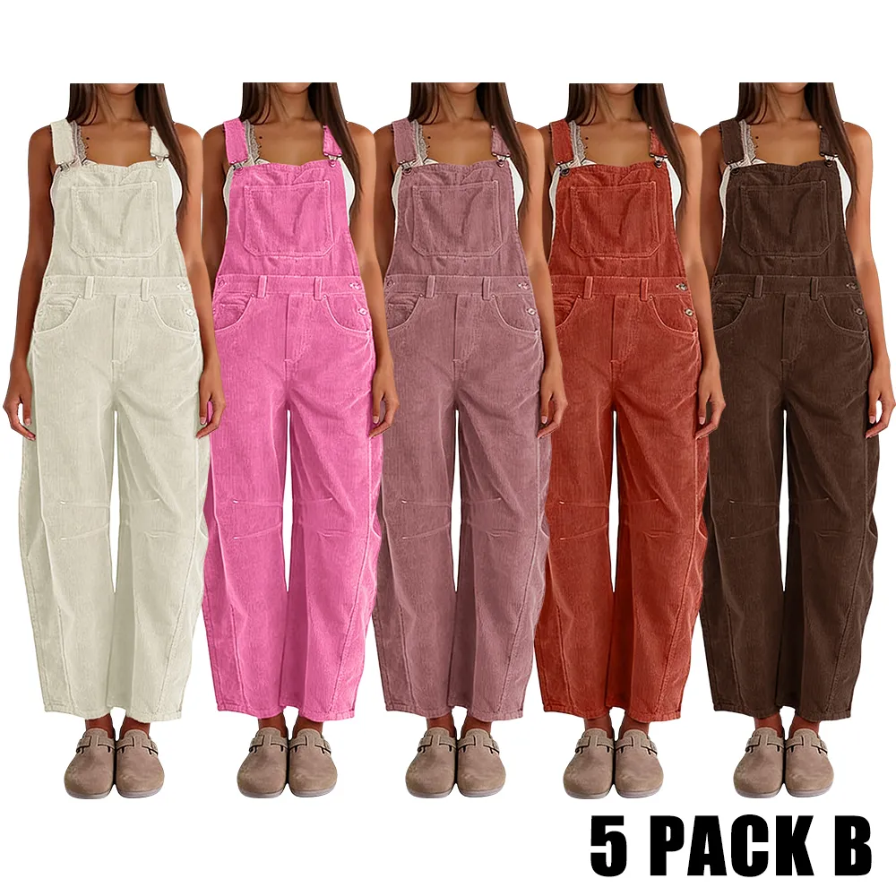 Women Barrel Wide Leg Bib Corduroy Pants