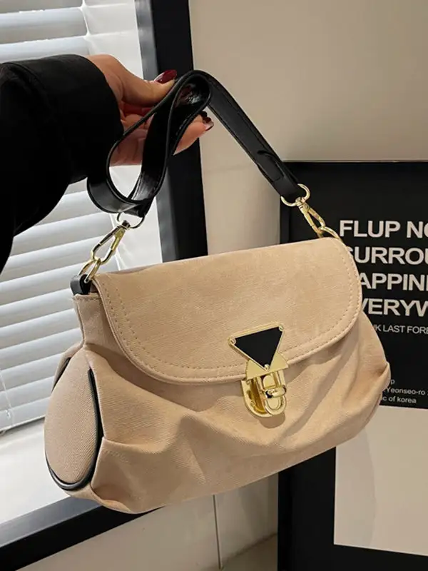 Solid Split-joint Crossbody Bag