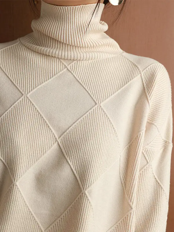 Casual Striped High Neck Long Sleeve Relaxed Fit Sweater