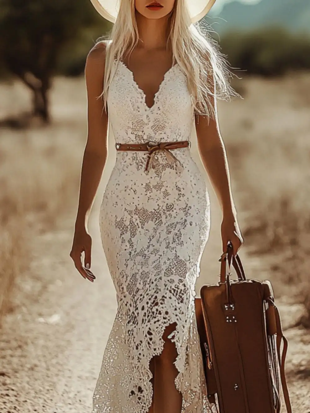 Lace V Neck Sleeveless Dress Casual
