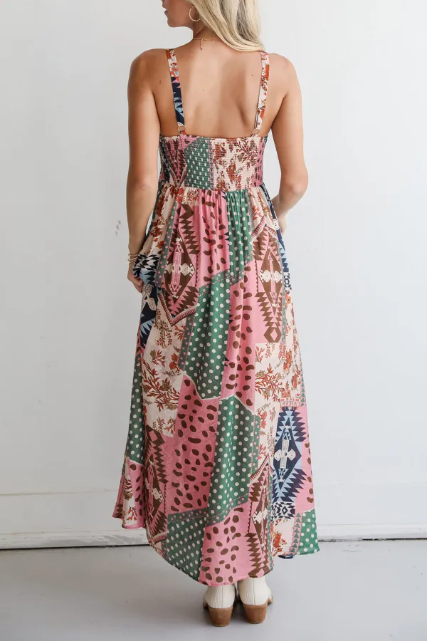 Cream Patchwork Maxi Dress