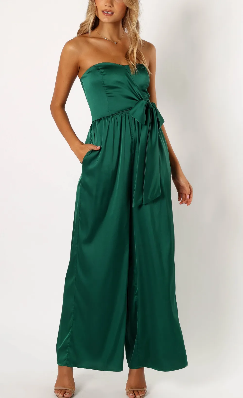 Strapless Straight-Leg Pocket Maxi Jumpsuit