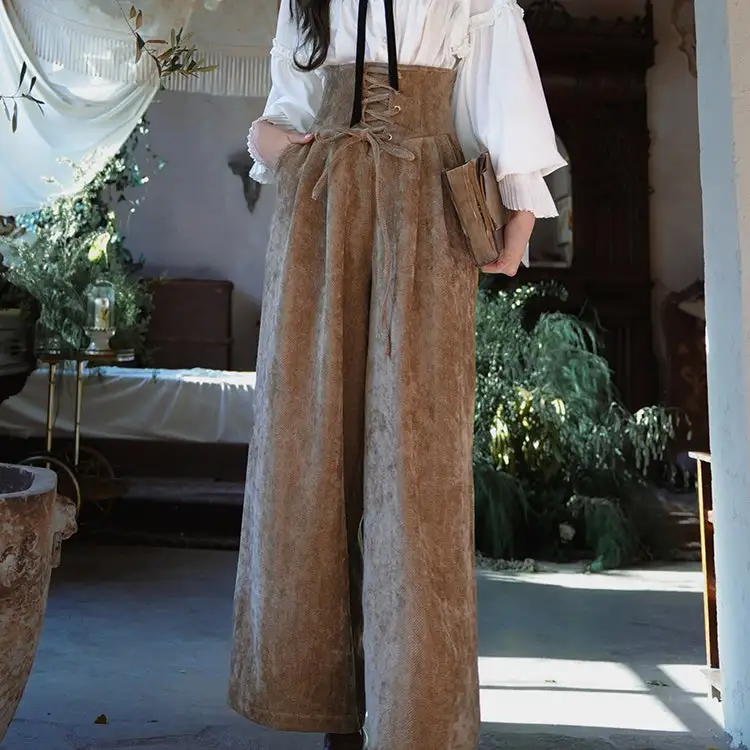 Versatile Clean Wide Leg Lace Up Pants