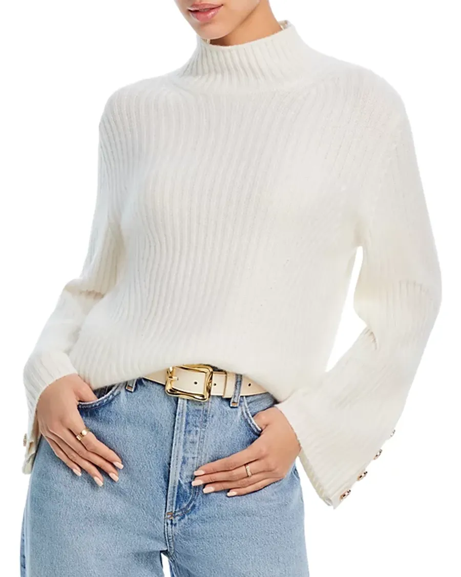 Cashmere Rib Knit Bell Sleeve Turtleneck Sweater