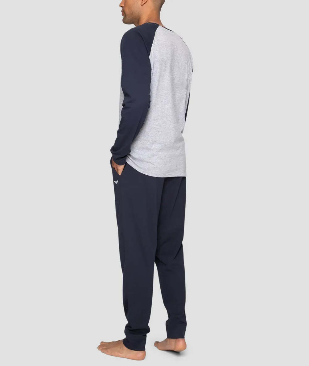 Men's Gray & Navy Raglan Pajama Set