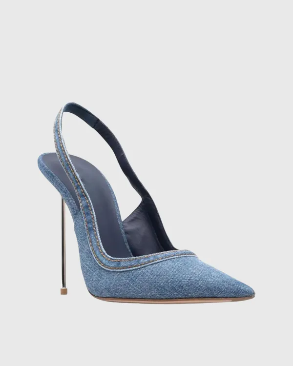 Denim Slingback Steel Heels