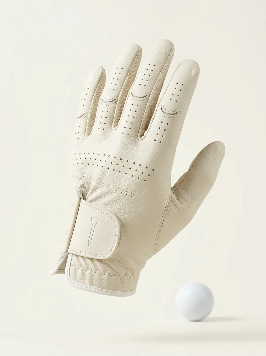 Embossed Tee-Motif Leather Golf Glove