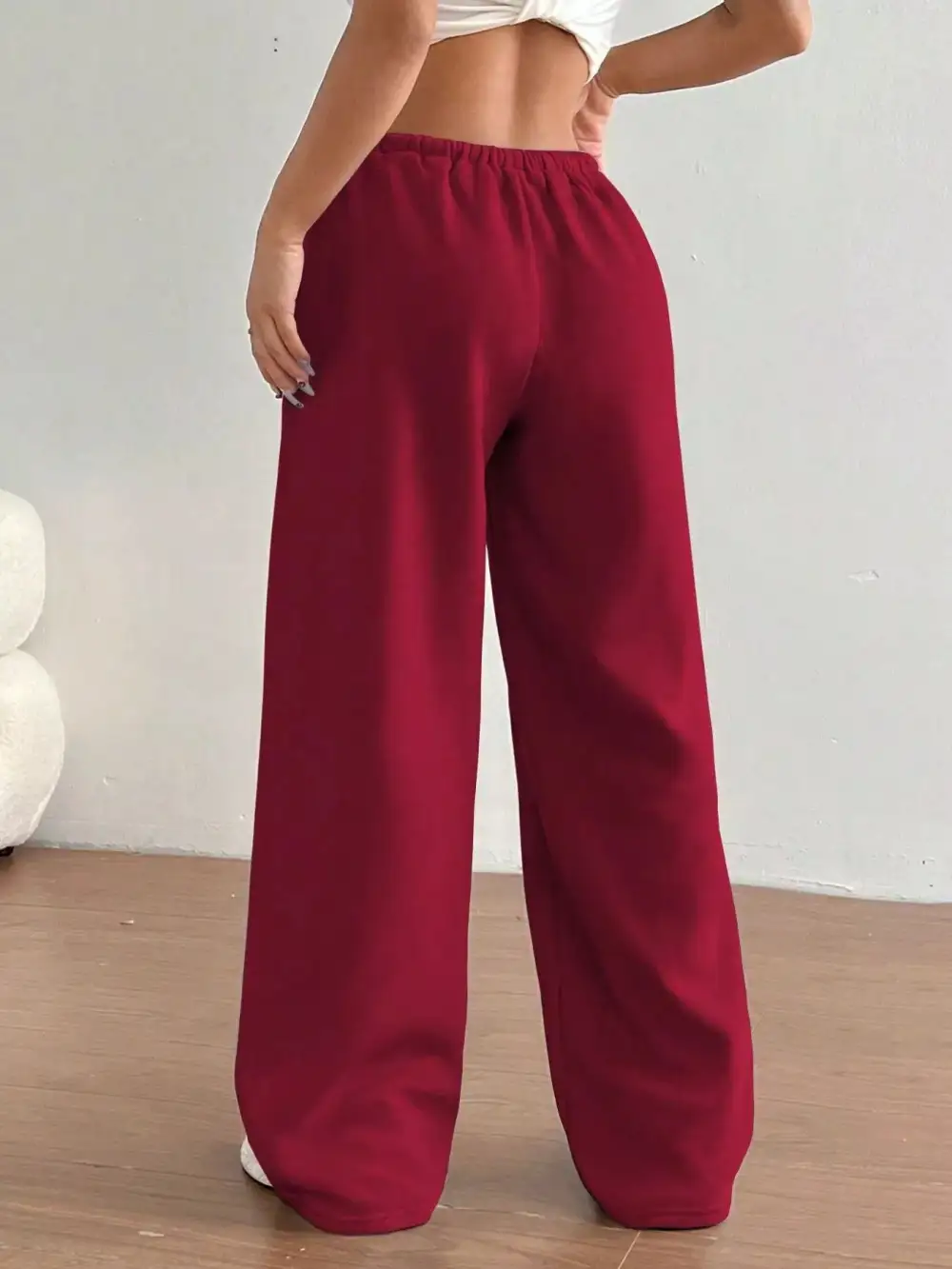 High-Waist Wide-Leg Drawstring Pocketed Sweatpants