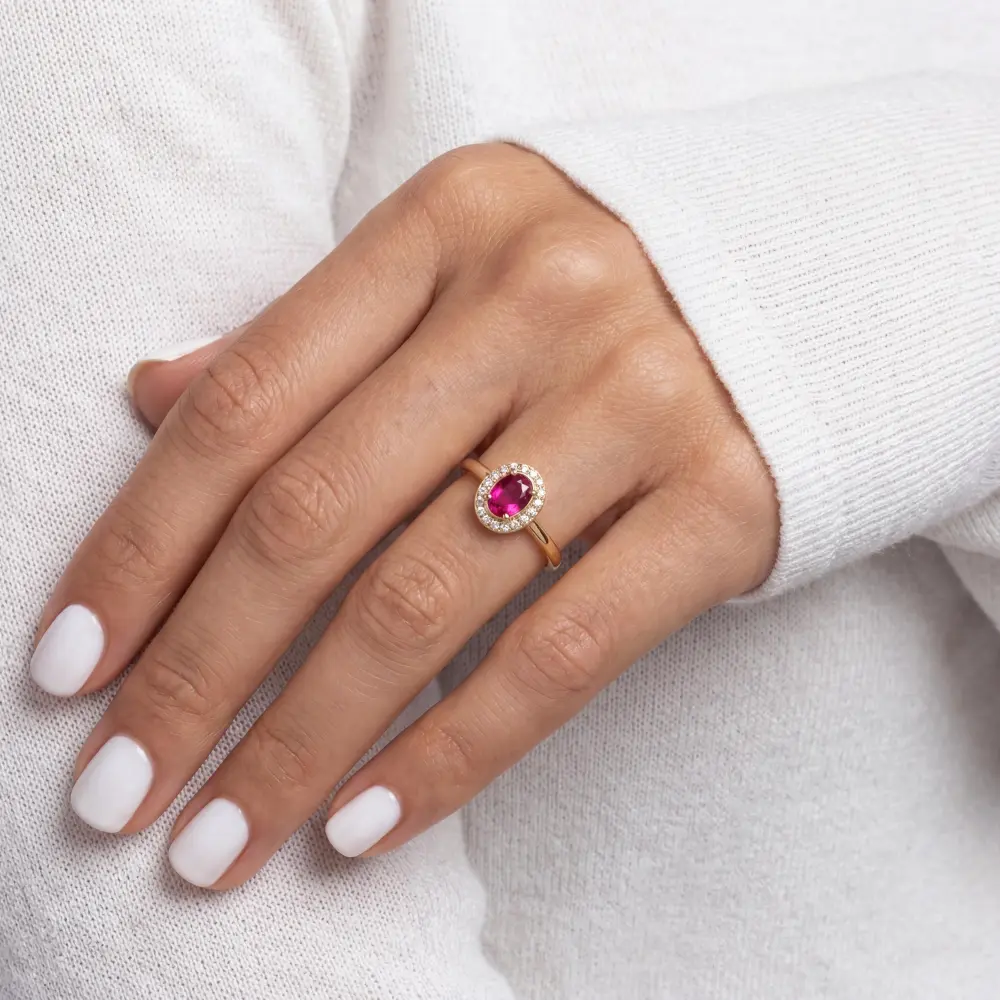 Simulated Ruby Oval Halo Ring