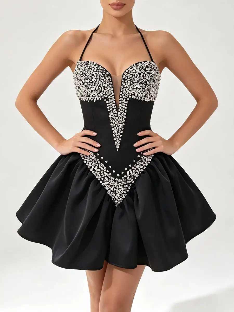 A Line Beaded Mini Dress