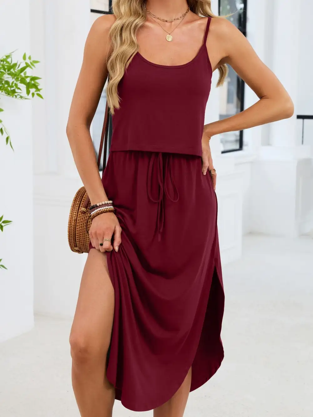 Scoop Neck Drawstring Dress Casual
