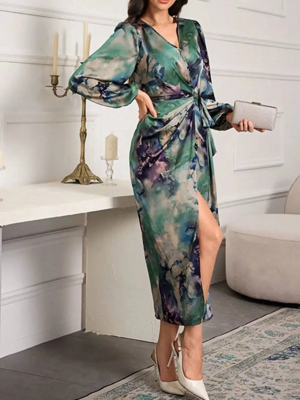 Printed Tie Waist Dress Casual