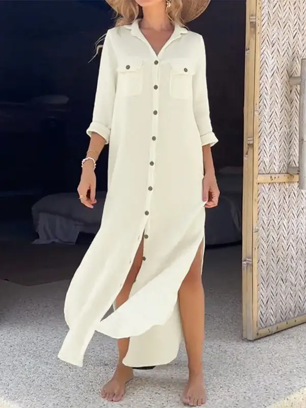 Loose Buttoned Long Shirt Maxi Dress
