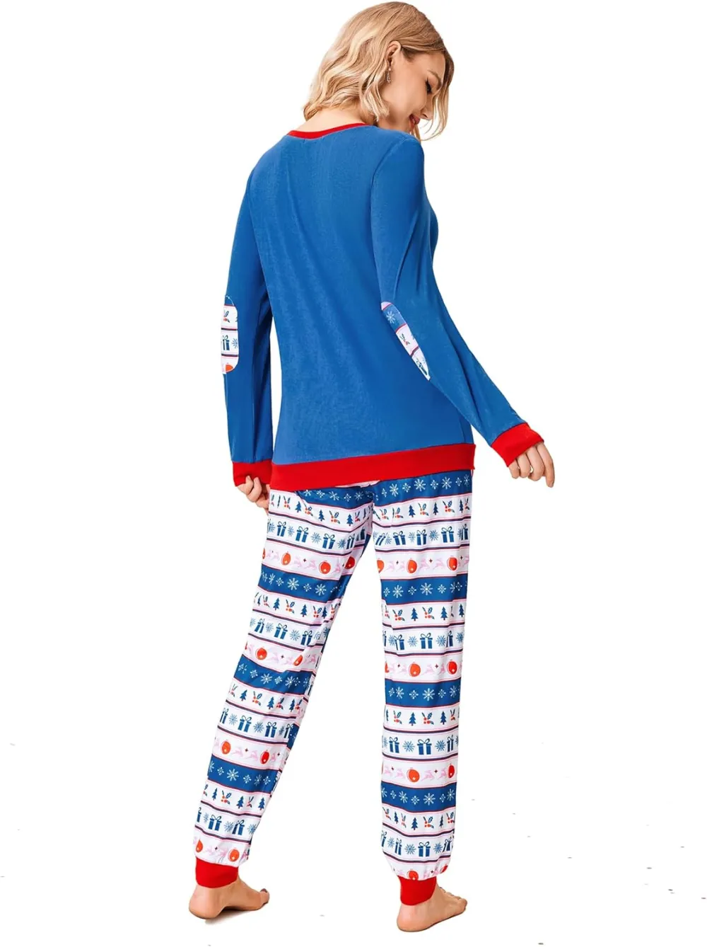Women's Pajamas Sets Long Sleeve with Plaid Pants Soft Sleepwear O Neck 2 Piece Pjs Joggers Loung Set with Pockets