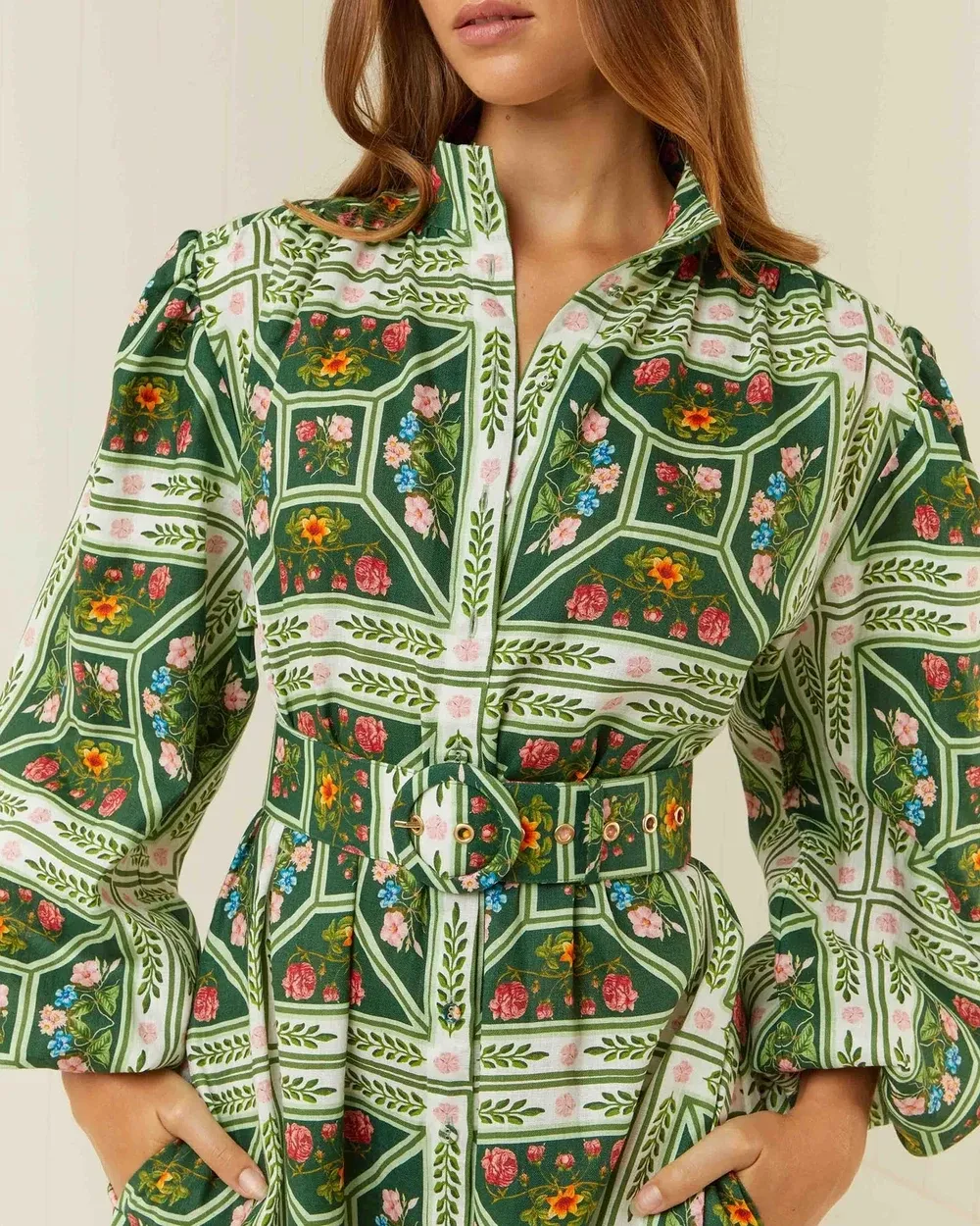 Linen Stand-Up Collar Dress
