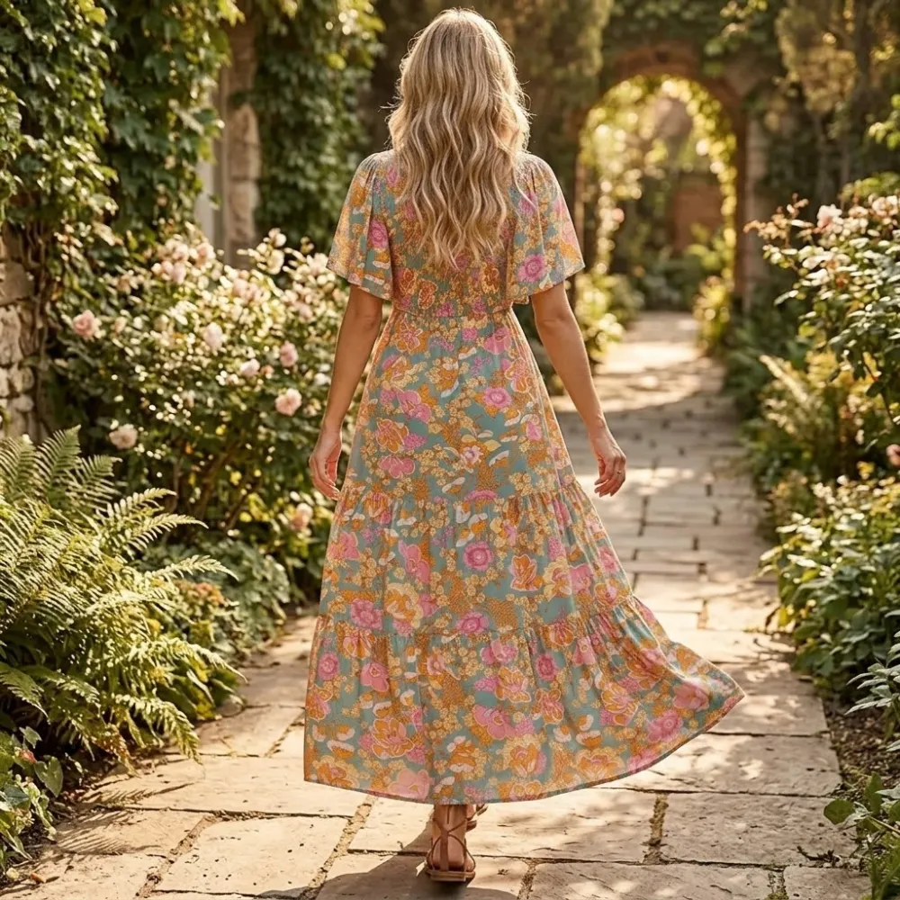 Textured Smocked Floral Maxi Dress