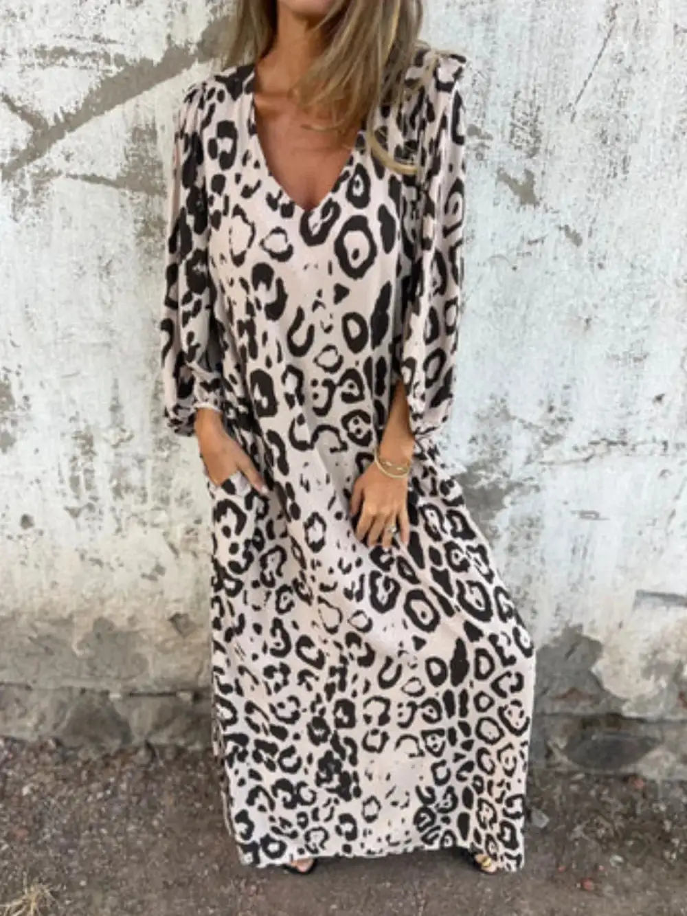 V-Neck Printed Midi Dress