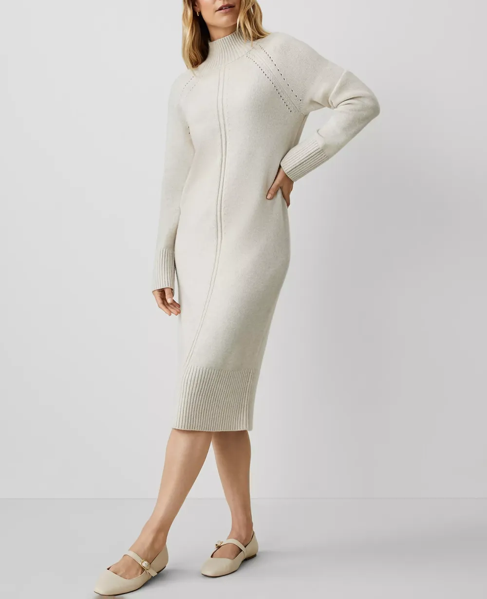 Mock Neck Raglan Sweater Dress