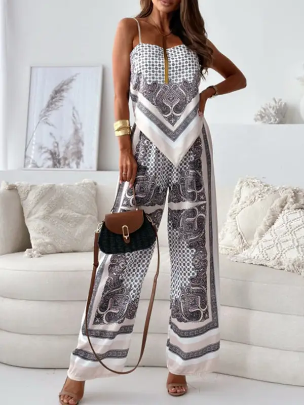 Print Strappy Vest And Pants Set