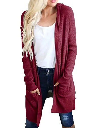 Women's Long Sleeve Open Front Hoodie Knit Sweater Cardigan Outwear