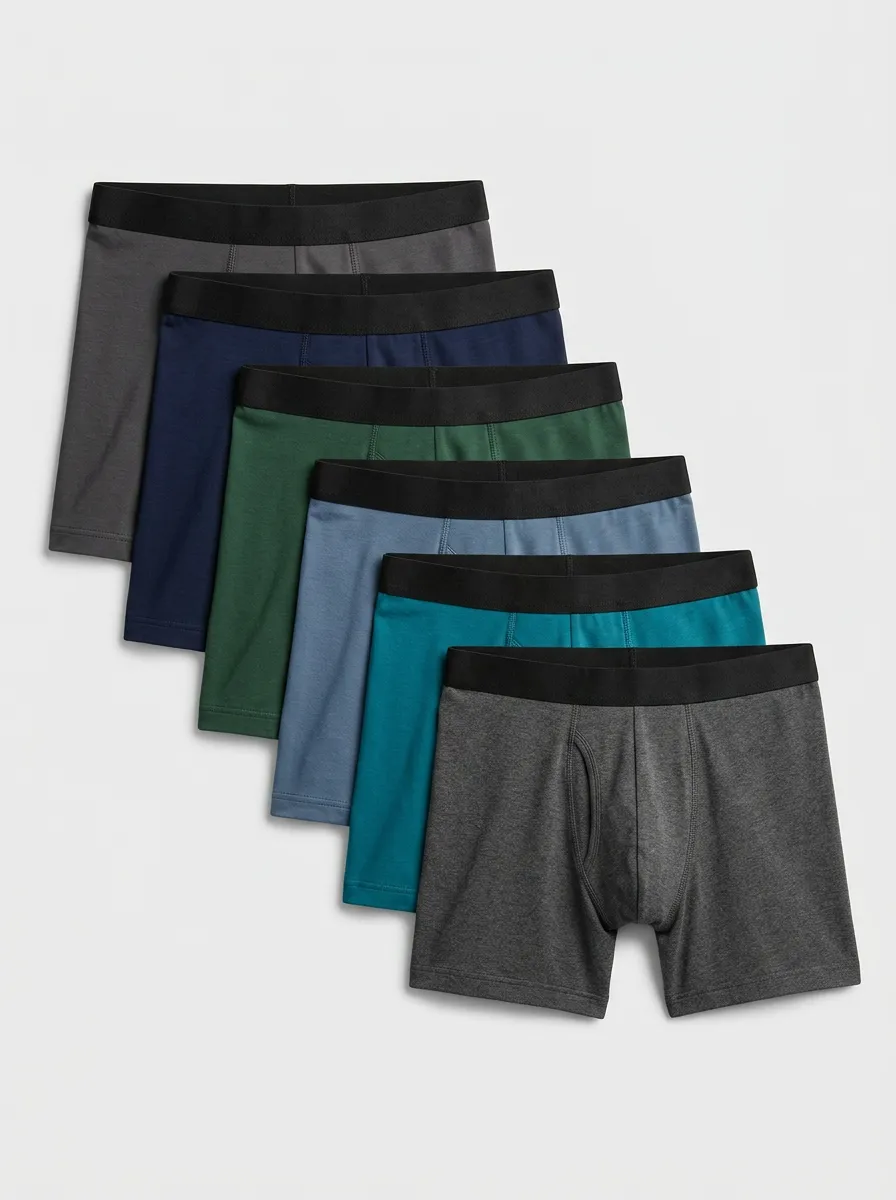 Men's Contrast Waistband Mid-Thigh Fit 6-Pack Boxer Briefs
