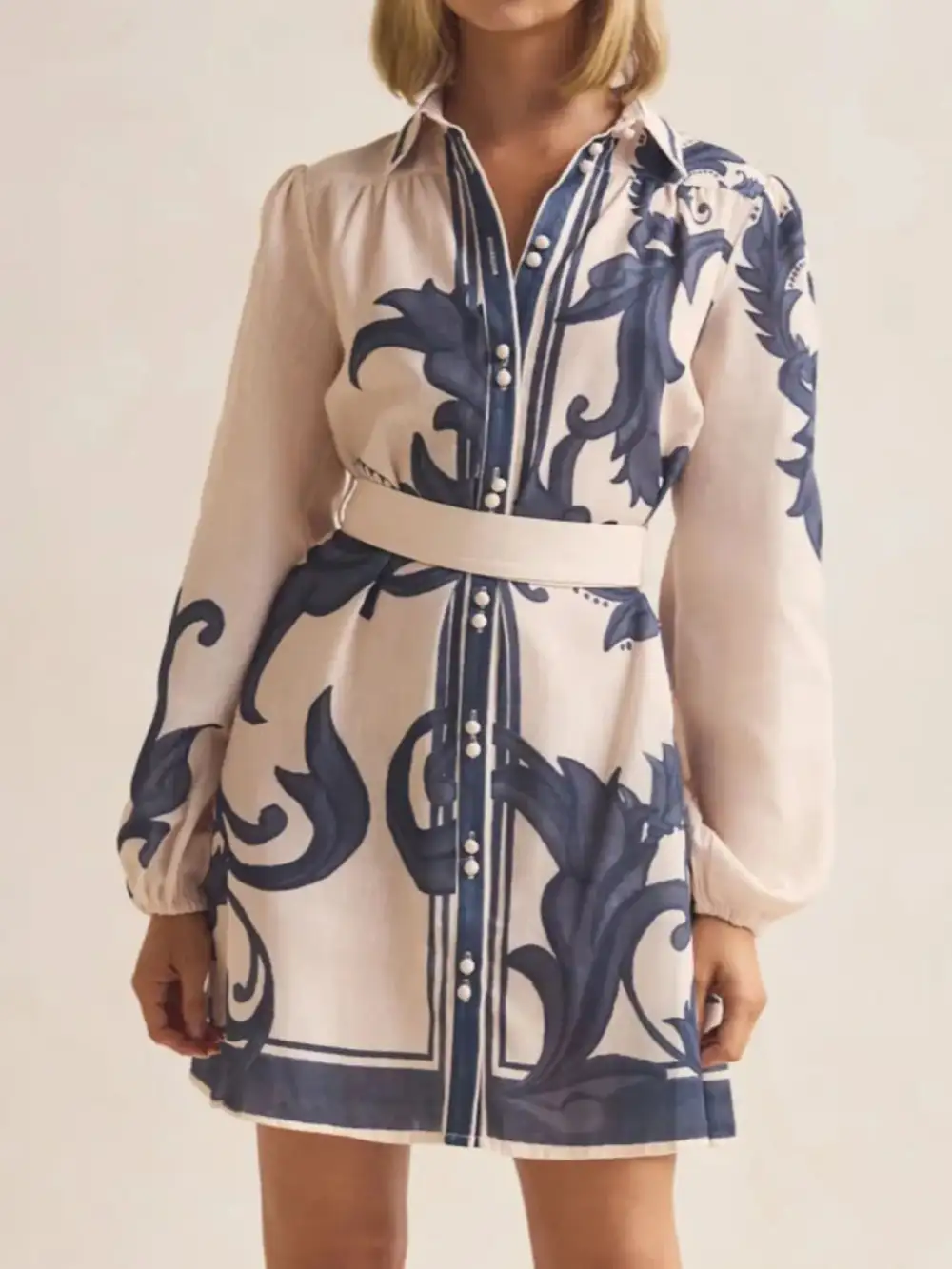 Smooth Finish Printed Long Sleeve Shirt Dress