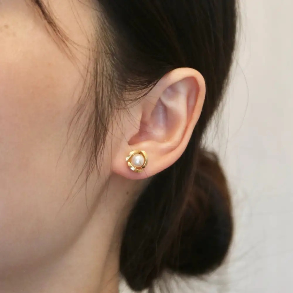 Classic Rosebud Pearl Stud Earrings