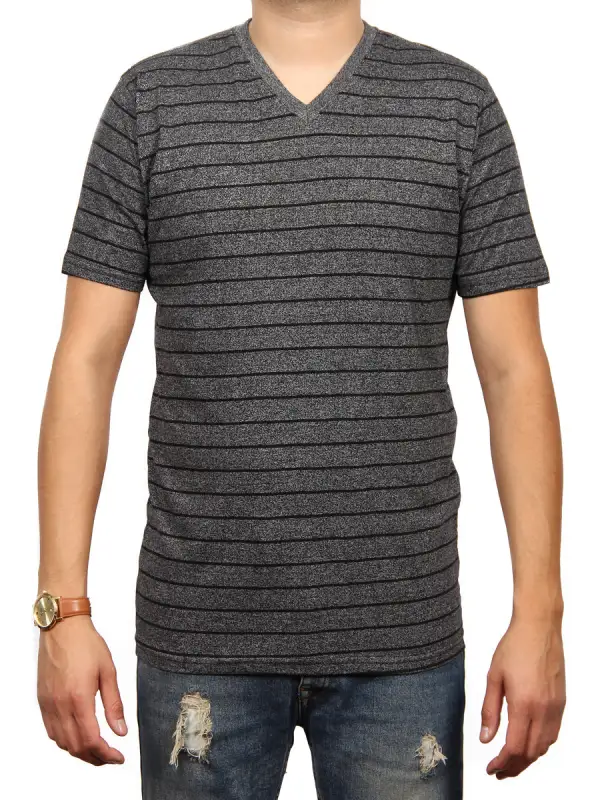 Striped Textured Jersey Men's Button Down T-Shirt
