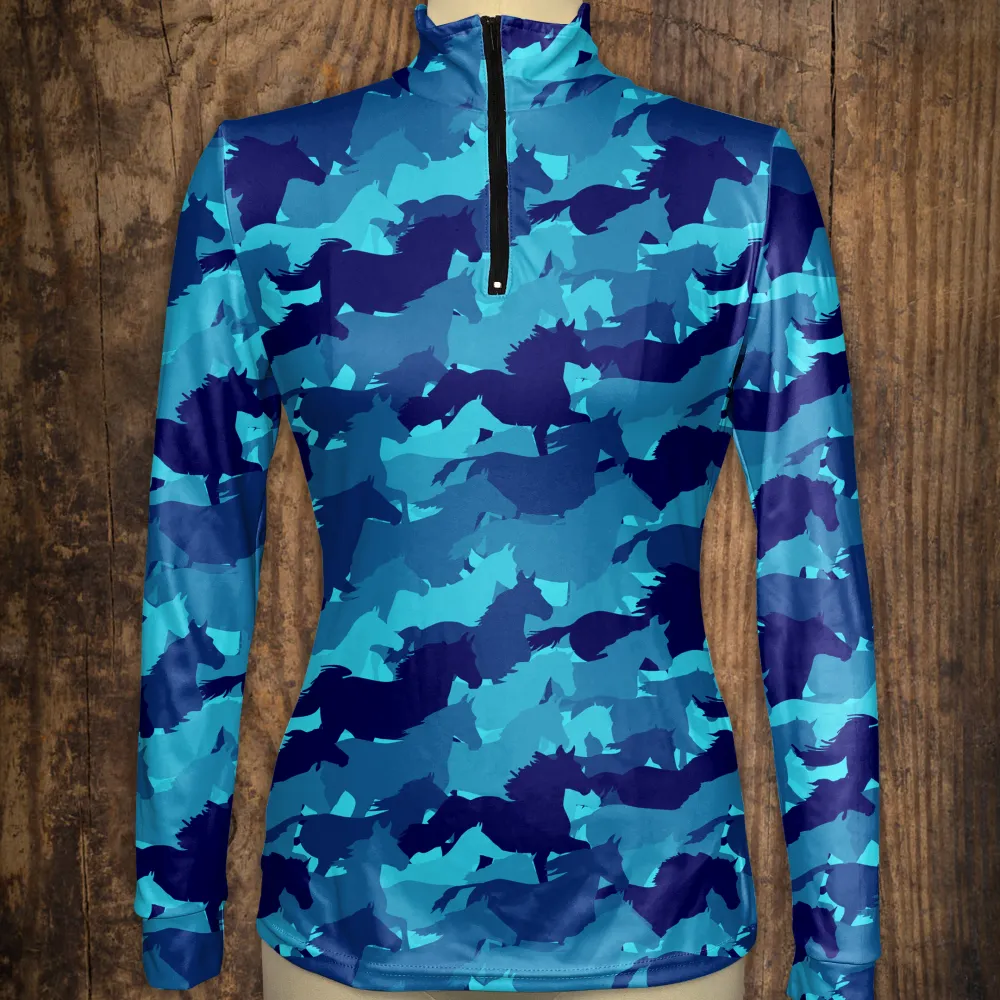 Women's Riding Style Horses Camo Print Long Sleeve Casual Shirt