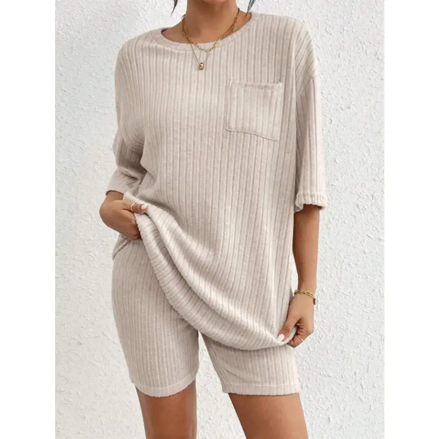 Ribbed Round Neck Top and Shorts Set