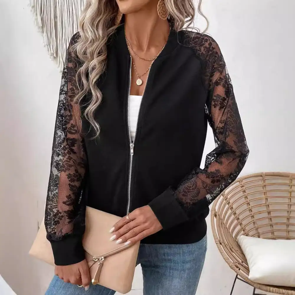 Lace-Trim Casual Outerwear Jacket