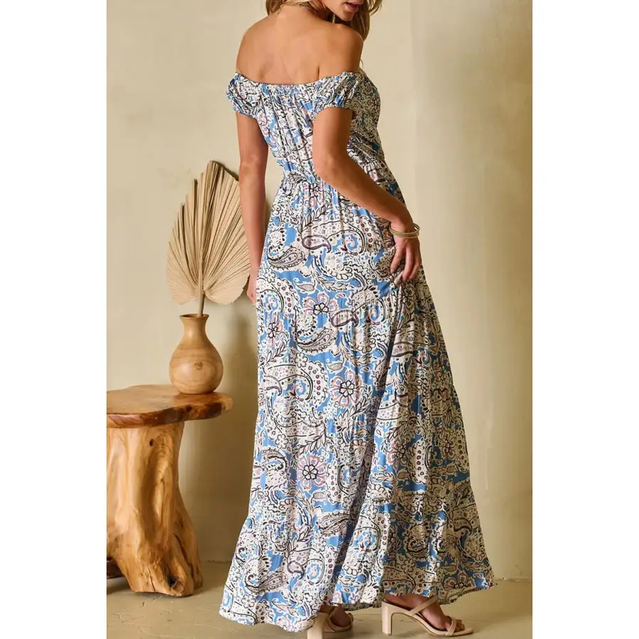 Boho Paisley Print Off Shoulder Maxi Dress