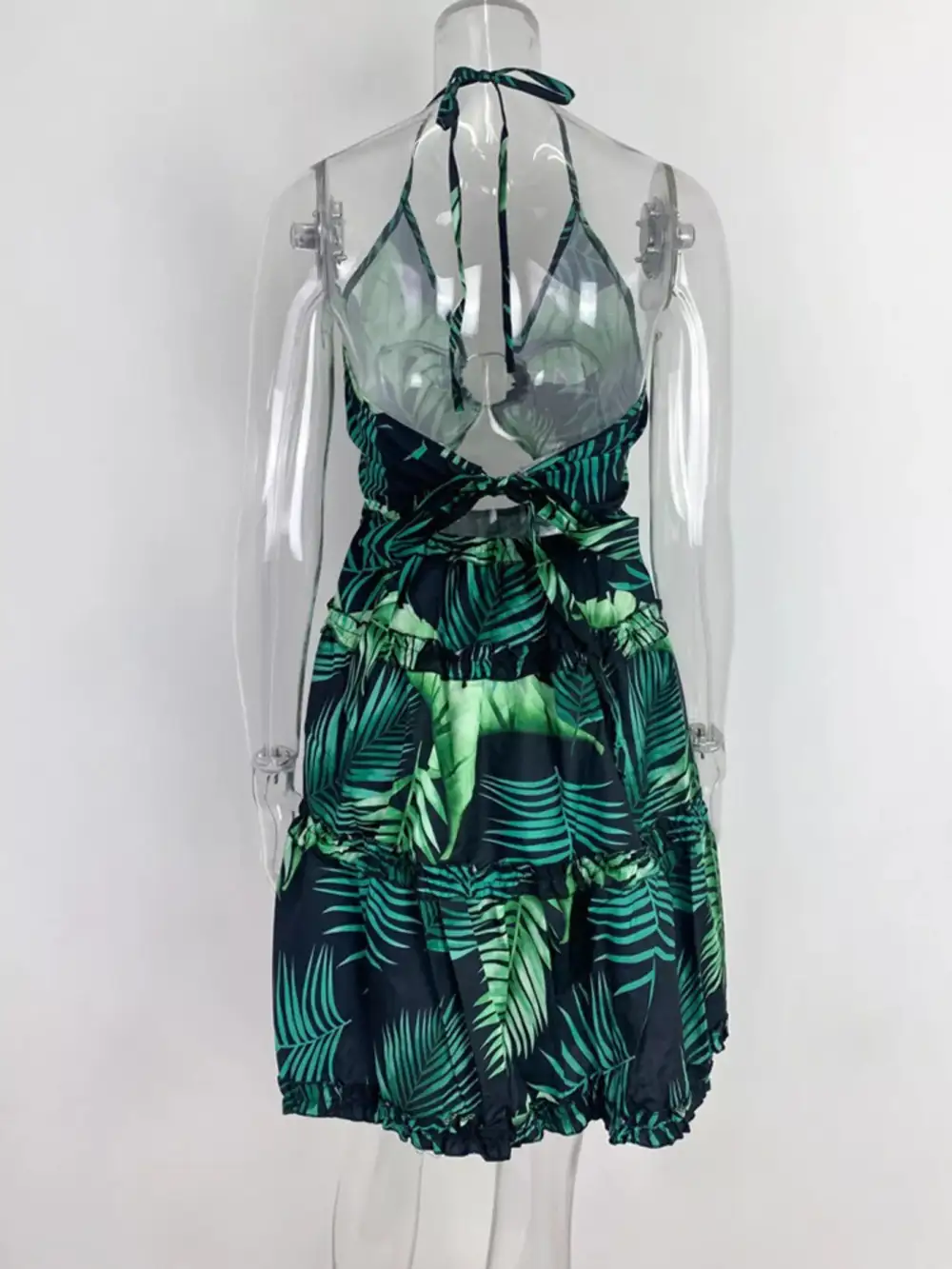 Colorful Print Halter Neck Ruffle Mini Dress
