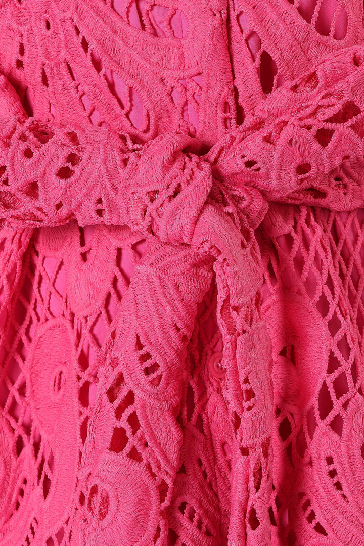 PINK HOLLOW LONG SLEEVE MINI DRESS