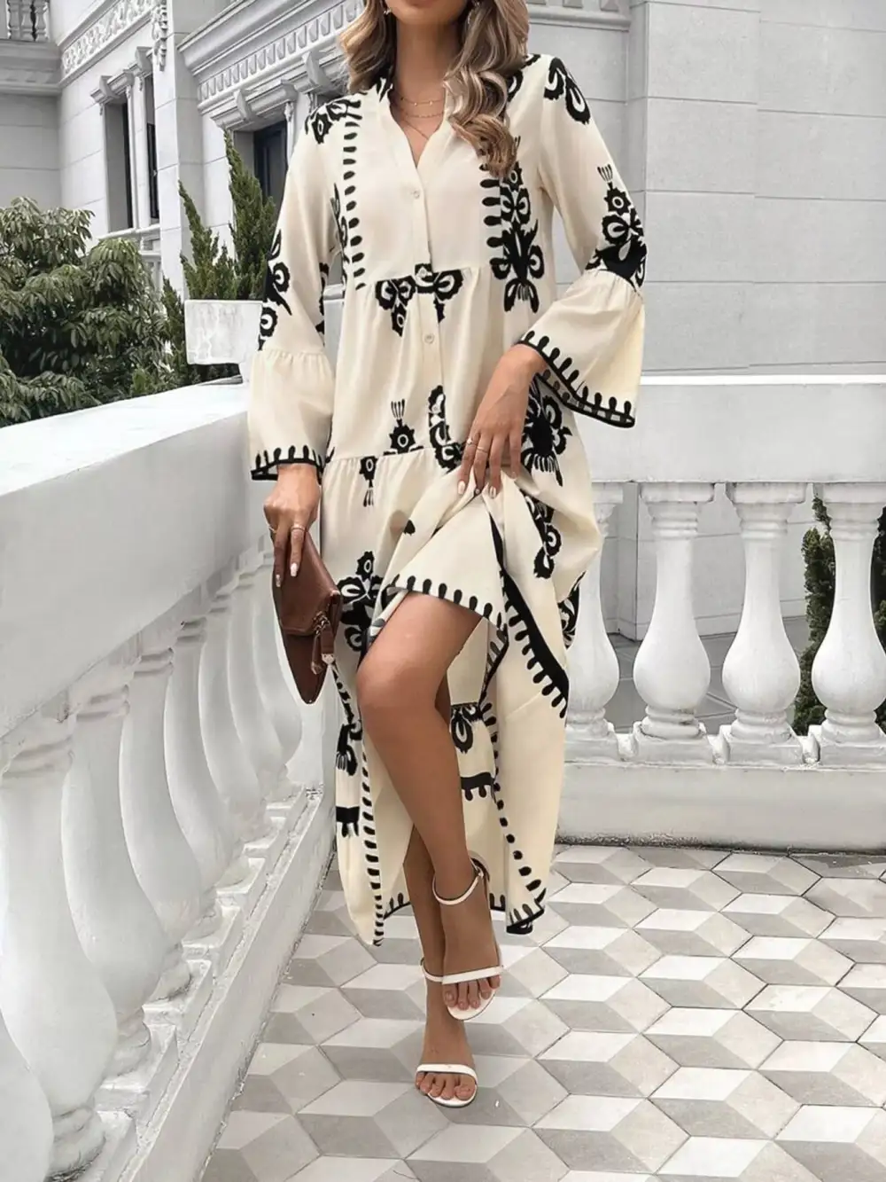 Printed Tiered Midi Dress